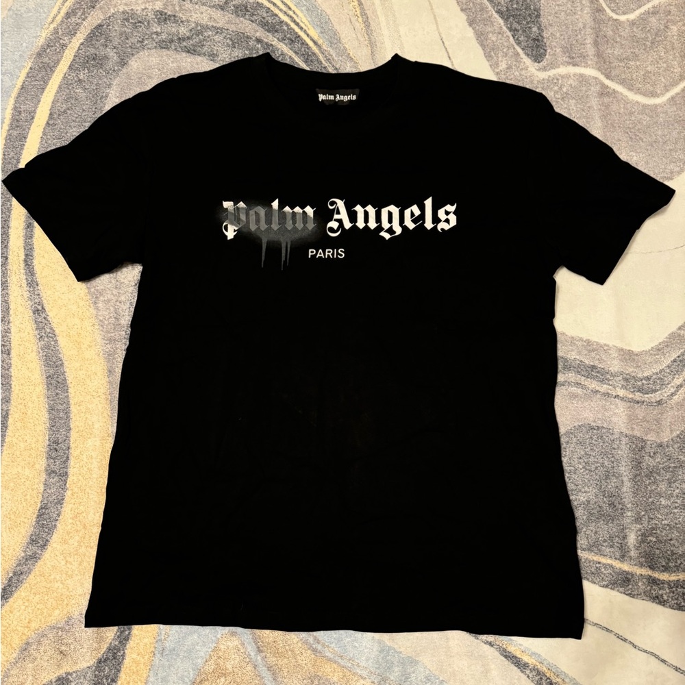 Palm Angels Yellow Graffiti Logo Los Angeles Black T-Shirt Size Medium or Large